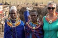 Tourist and Masai woman in Tanzania