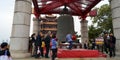 Tourist at the millennium bell in China