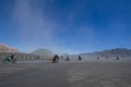 Tourist motorcycles in savanna of Tengger caldera