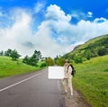 Tourist on the mountain path