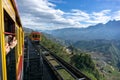 Tourist mountain tram, the transporation to Fansipan cable car station in Sapa town, Vietnam, with mountain landscape scene