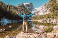 Tourist near Dream Lake in Colorado