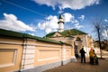 Tourist near walls of mosque Royalty Free Stock Photo