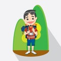 Tourist with objects for travel. character design - vector illustration