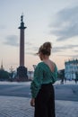 Tourist on the palace square, Saint-Petersburg, Russia Royalty Free Stock Photo