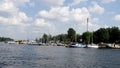 Tourist parking for motor boats and yachts. River in Saint Petersburg.