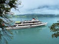 Tourist passenger boats across Lake Brienz Brienzersee on the ferry line Giessbach See - Brienz - Canton of Bern, Switzerland