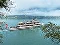 Tourist passenger boats across Lake Brienz Brienzersee on the ferry line Giessbach See - Brienz - Canton of Bern, Switzerland