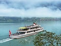 Tourist passenger boats across Lake Brienz Brienzersee on the ferry line Giessbach See - Brienz - Canton of Bern, Switzerland