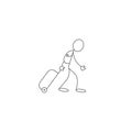 Tourist passenger with rolling bag stick figure icon vector, Royalty Free Stock Photo