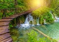 Tourist path in Plitvice lakes Royalty Free Stock Photo