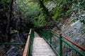 A tourist pedestrian bridge to access Millomeris Waterfalls near Platres, Cyprus