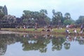 Tourist people sunrise Angkor Wat temple, Siem Reap Royalty Free Stock Photo