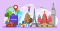 Tourist people travel around world vector illustration, cartoon active flat tiny man woman characters traveling on Royalty Free Stock Photo