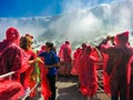 Tourist people on voyage boat tour to the falls, pov