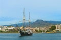 Tourist pirate ship anchored near beach Royalty Free Stock Photo