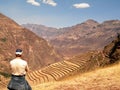 Tourist Pisac Inca Site Incan Ruins Peru Terracing