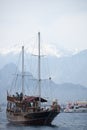 Tourist pleasure boats on the Mediterranean coast of Antalya Royalty Free Stock Photo