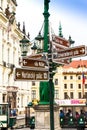 Tourist pointer near Prague Castle, now official residence of the President of the Czech Republic Royalty Free Stock Photo