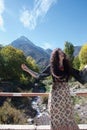 Tourist posing in the foothills of the Atlas Mountains