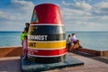 Tourist Posing - Southernmost Point Buoy - Key West, Florida