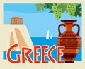 Tourist postcard Greece. Amphora on the background of the Aegean Sea