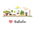 Tourist poster with Australian symbols and animals