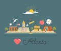 Tourist poster, banner with symbols of Atlanta