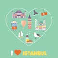 Tourist poster with famous destinations and landmarks of Istanbul. Royalty Free Stock Photo