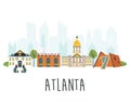 Tourist poster, flat banner with Atlanta skyline