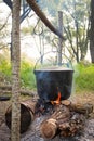 Tourist pot over camp fire Royalty Free Stock Photo