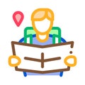 Tourist reading map icon vector outline illustration Royalty Free Stock Photo