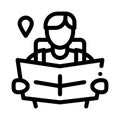 Tourist reading map icon vector outline illustration