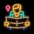 tourist reading map neon glow icon illustration Royalty Free Stock Photo