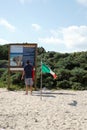 Tourist reading a sign on the beach in Cozumel