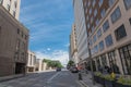 Tourist and resident walking along clean street in downtown Dallas, Texas