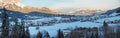 Tourist resort Ellmau at the foot of Wilder Kaiser mountain. winter landscape panorama austria