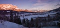 Tourist resort Ellmau and Wilder Kaiser mountains at sunset, austrian winter landscape