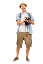 Tourist retro camera travel photographer Royalty Free Stock Photo