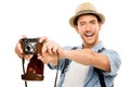 Tourist retro camera travel photographer