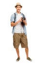 Tourist retro camera travel photographer Royalty Free Stock Photo