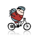 Tourist rides a bike, cartoon for your design