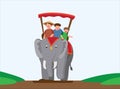 Tourist riding elephant acros the river, holiday travel with family in asian. cartoon flat illustration vector