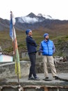 Tourist on the roof of lodge in Ranipauwa, Nepal Royalty Free Stock Photo