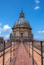 Tourist route on roof of cathedral in Palermo with scaffolding on dome Royalty Free Stock Photo
