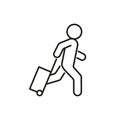 Tourist run to travel with suitcase, refugee, line icon. Vacation, journey with bag. Vector outline sign Royalty Free Stock Photo