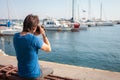 Tourist in seaport. Yachts in the parking lot, seaport in Odessa, Black Sea. Sailing, rich lifestyle, beach holidays Royalty Free Stock Photo