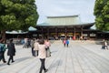 Tourist see classic wooden shrine Meiji Shinto Temple in Shibuya Japan 3