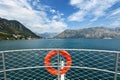 Tourist ship approaching bay - view from upper deck Royalty Free Stock Photo