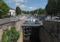 Tourist ship in a sluice in limburg an der lahn hesse germany